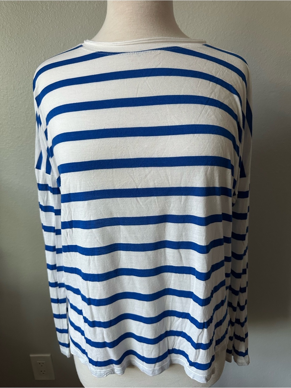 Vince White and Royal Blue Striped Long-Sleeve Tee
